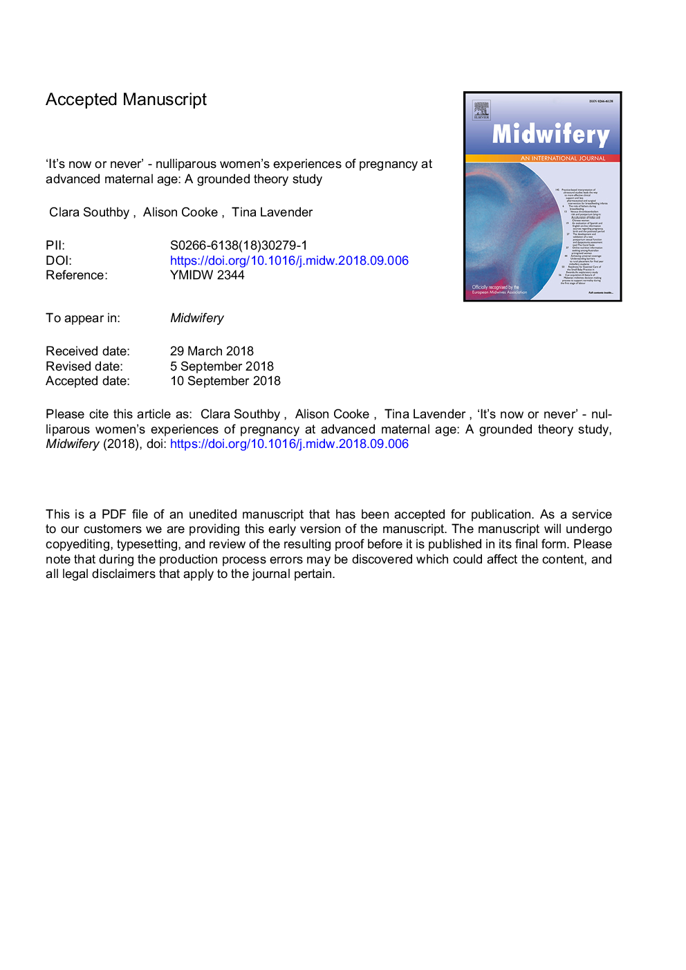 'It's now or never'-nulliparous women's experiences of pregnancy at advanced maternal age: A grounded theory study