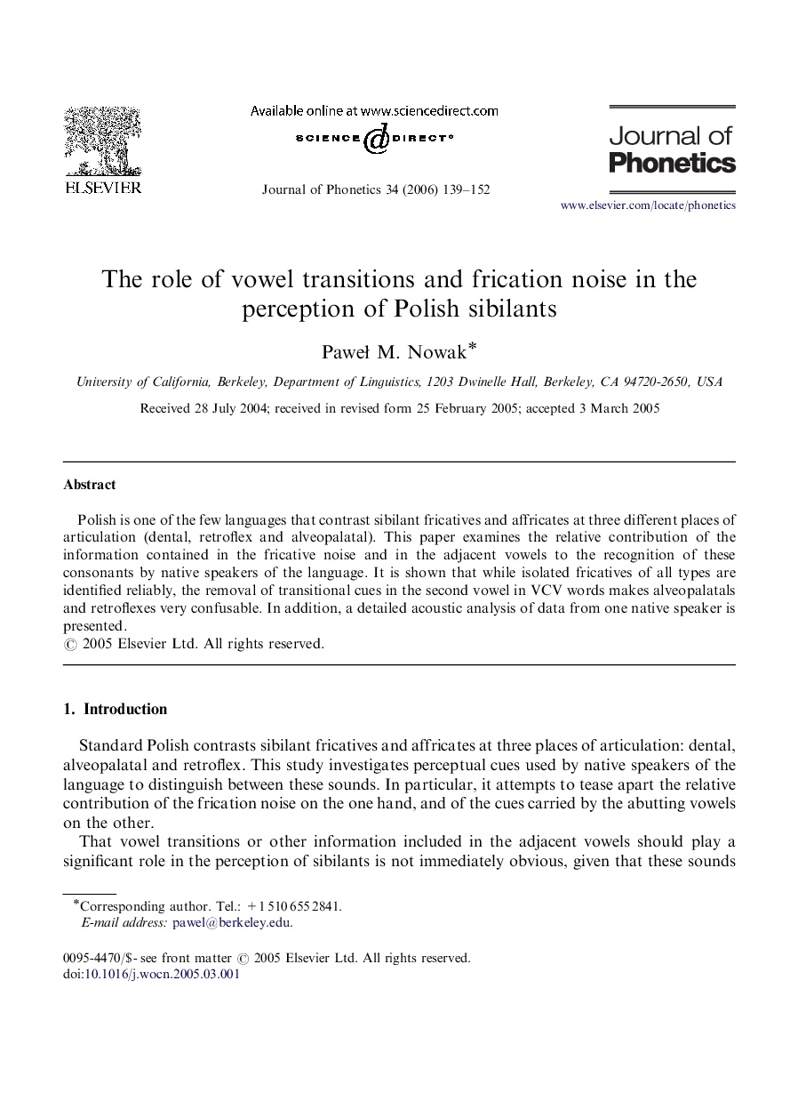 The role of vowel transitions and frication noise in the perception of Polish sibilants