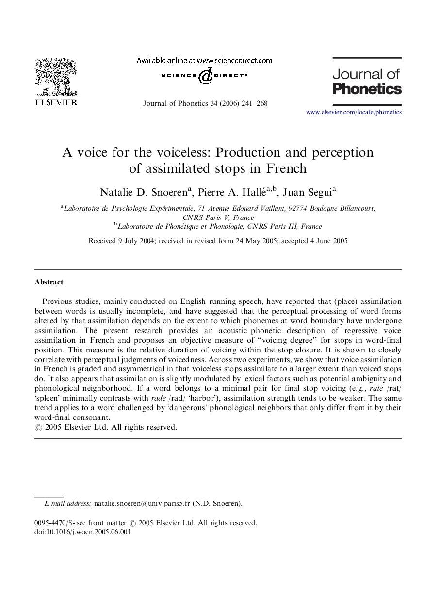 A voice for the voiceless: Production and perception of assimilated stops in French