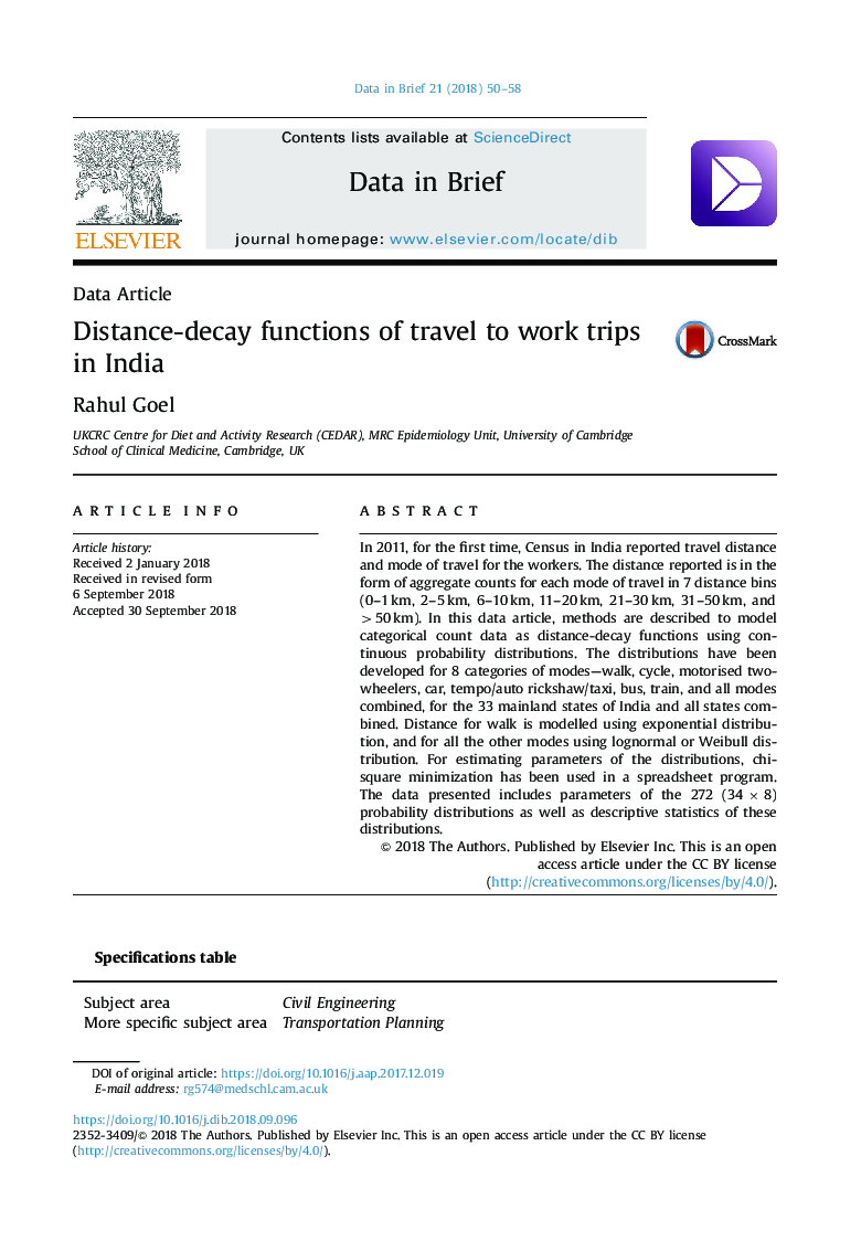 Distance-decay functions of travel to work trips in India
