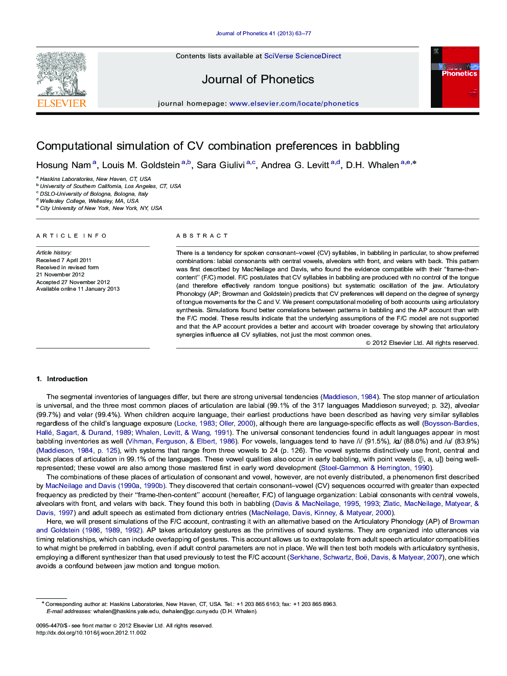 Computational simulation of CV combination preferences in babbling