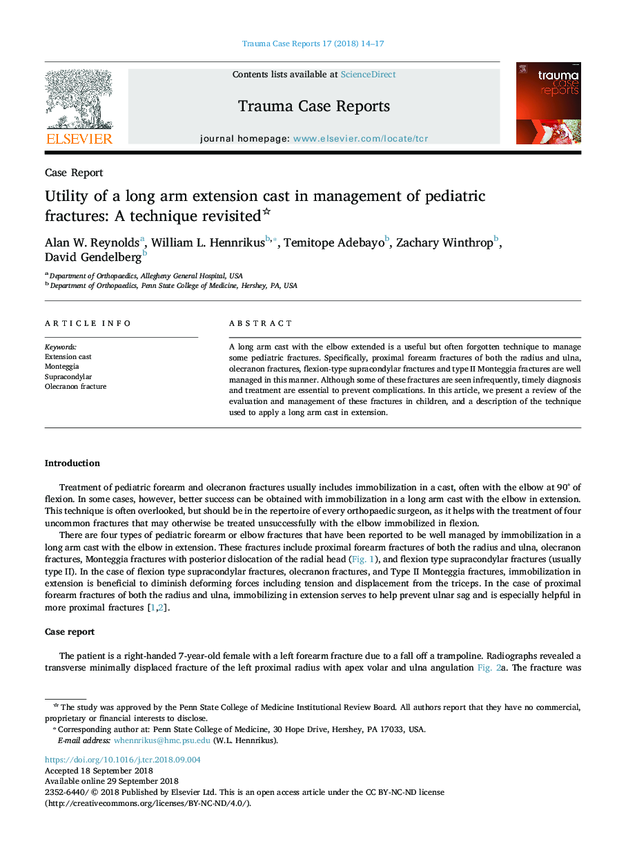 Utility of a long arm extension cast in management of pediatric fractures: A technique revisited