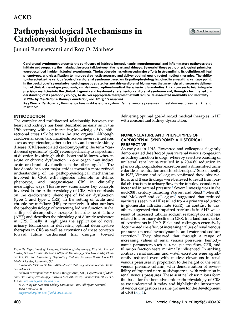 Pathophysiological Mechanisms in Cardiorenal Syndrome