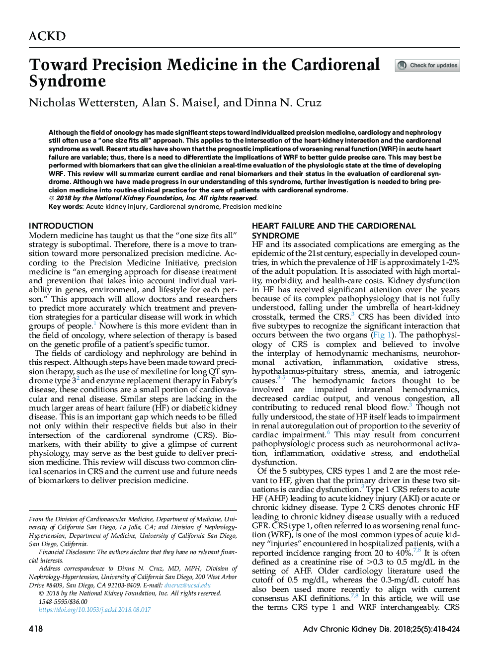 Toward Precision Medicine in the Cardiorenal Syndrome