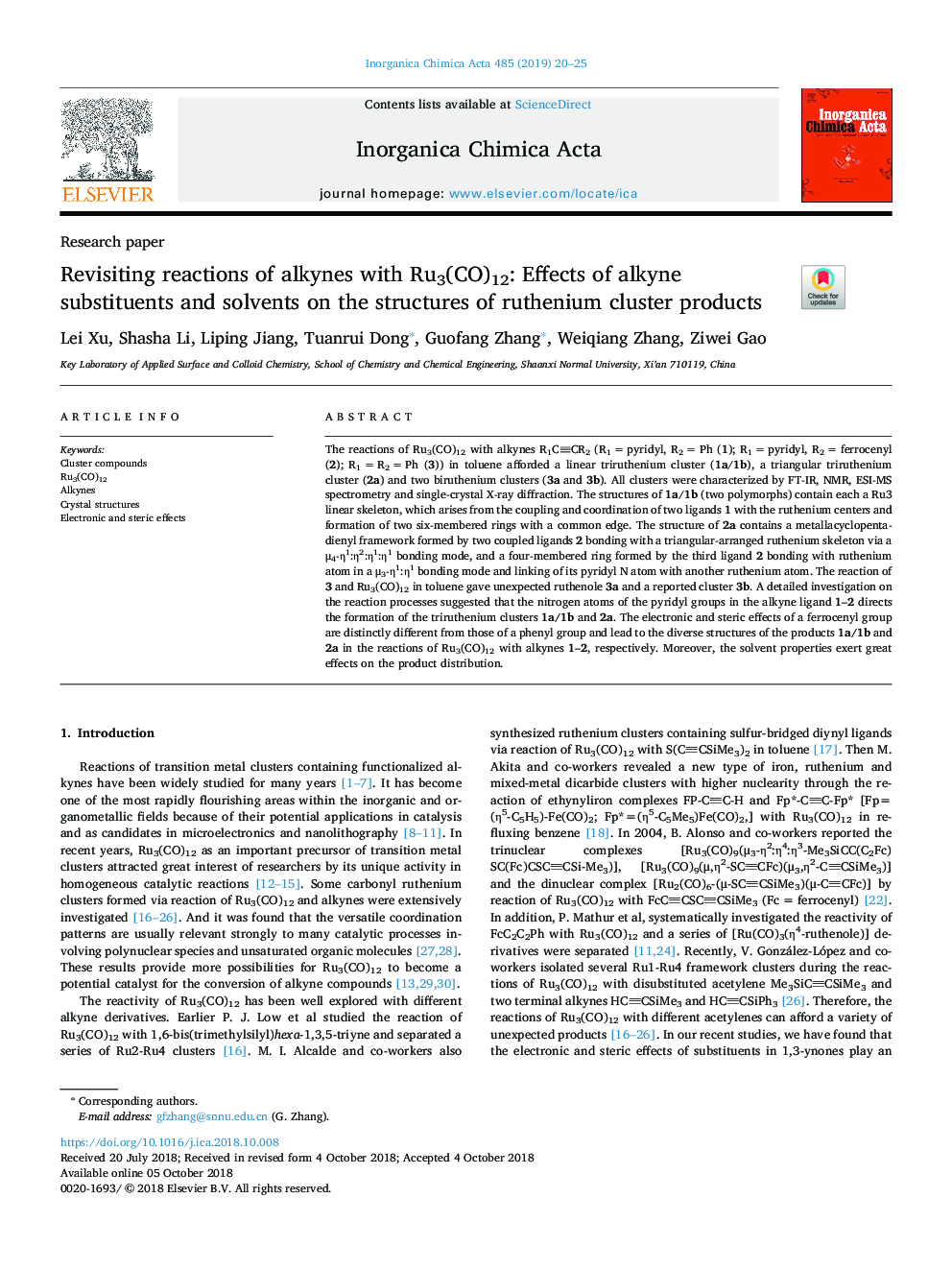 Revisiting reactions of alkynes with Ru3(CO)12: Effects of alkyne substituents and solvents on the structures of ruthenium cluster products