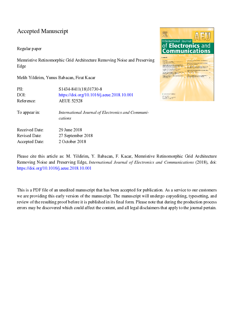 Memristive retinomorphic grid architecture removing noise and preserving edge