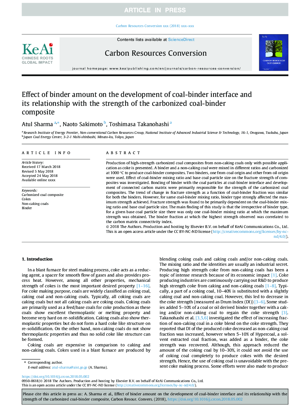 Effect of binder amount on the development of coal-binder interface and its relationship with the strength of the carbonized coal-binder composite