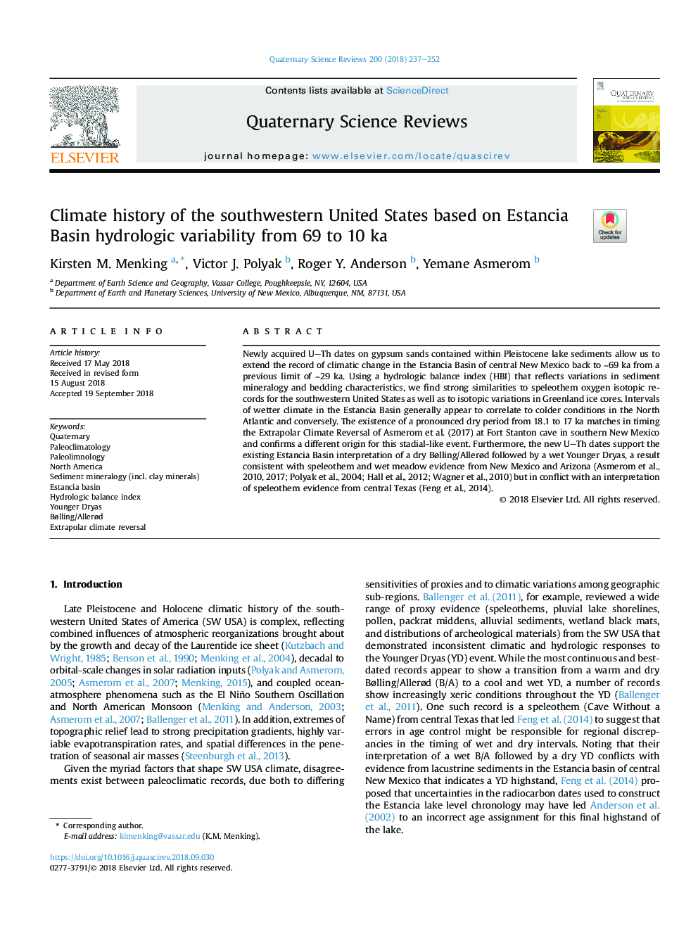 Climate history of the southwestern United States based on Estancia Basin hydrologic variability from 69 to 10 ka