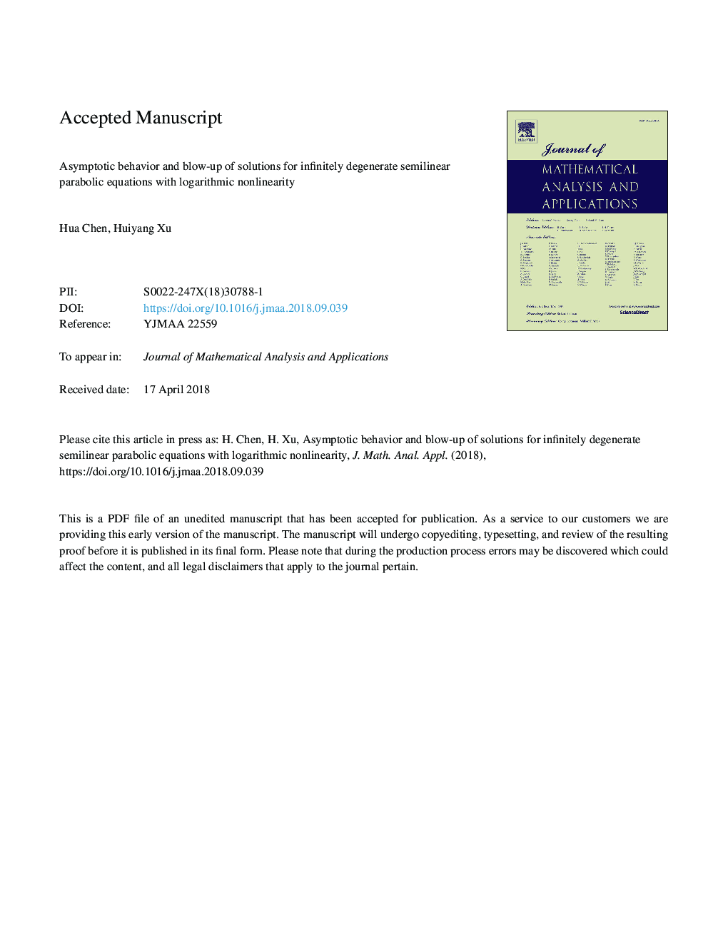 Asymptotic behavior and blow-up of solutions for infinitely degenerate semilinear parabolic equations with logarithmic nonlinearity