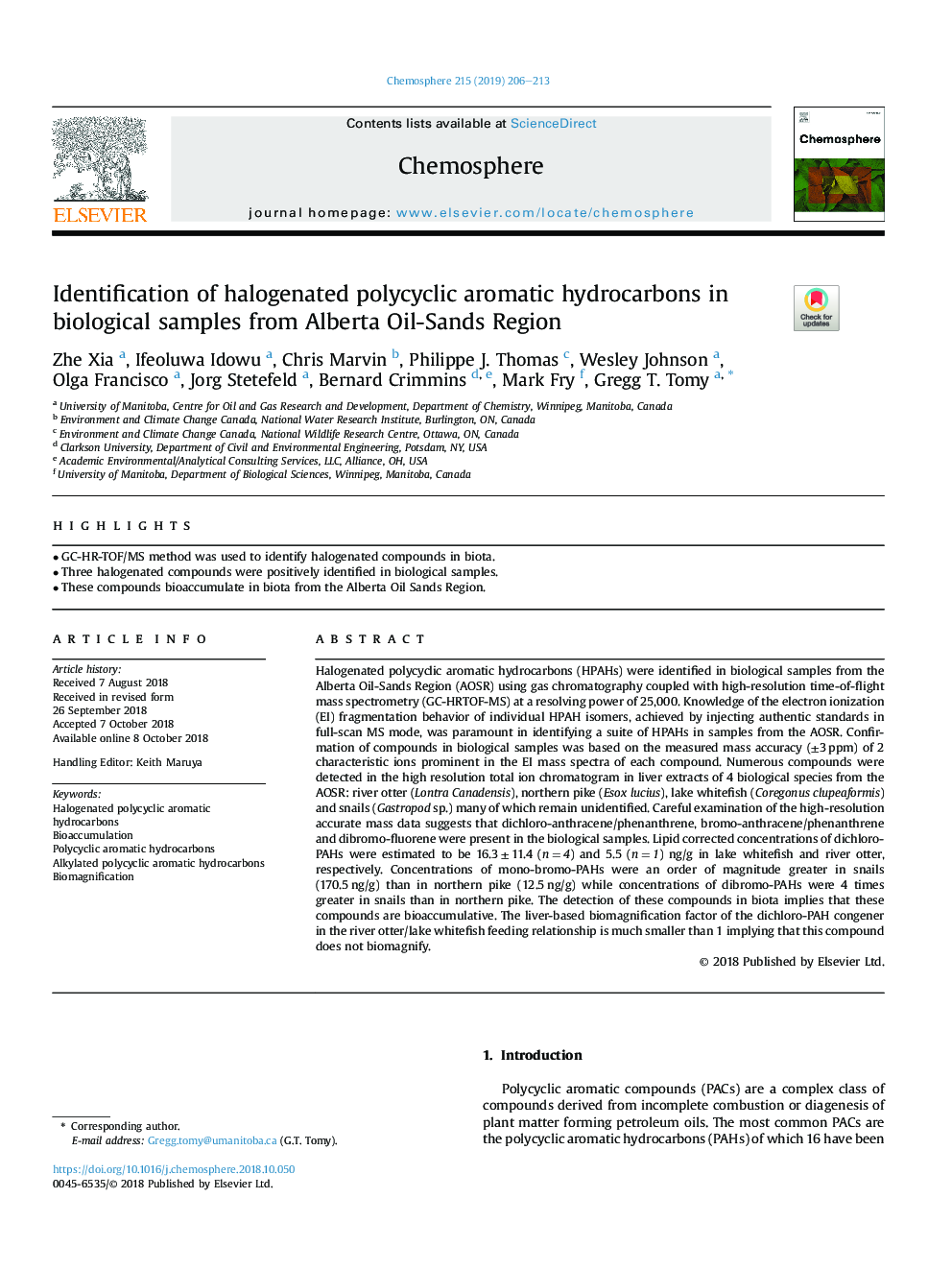 Identification of halogenated polycyclic aromatic hydrocarbons in biological samples from Alberta Oil-Sands Region