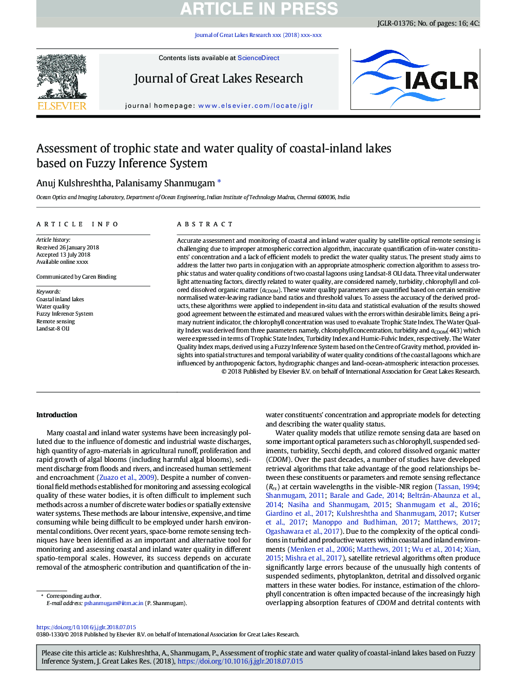 ارزیابی وضعیت طوفان و کیفیت آب دریاچه های ساحلی بر اساس سیستم استنتاج فازی