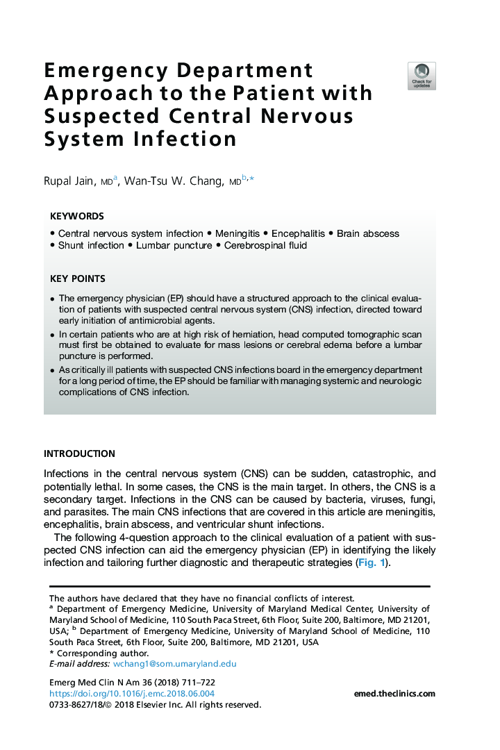 Emergency Department Approach to the Patient with Suspected Central Nervous System Infection