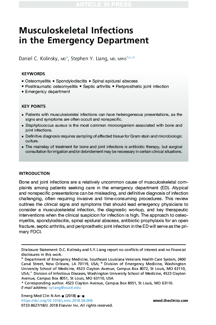 Musculoskeletal Infections inÂ theÂ Emergency Department