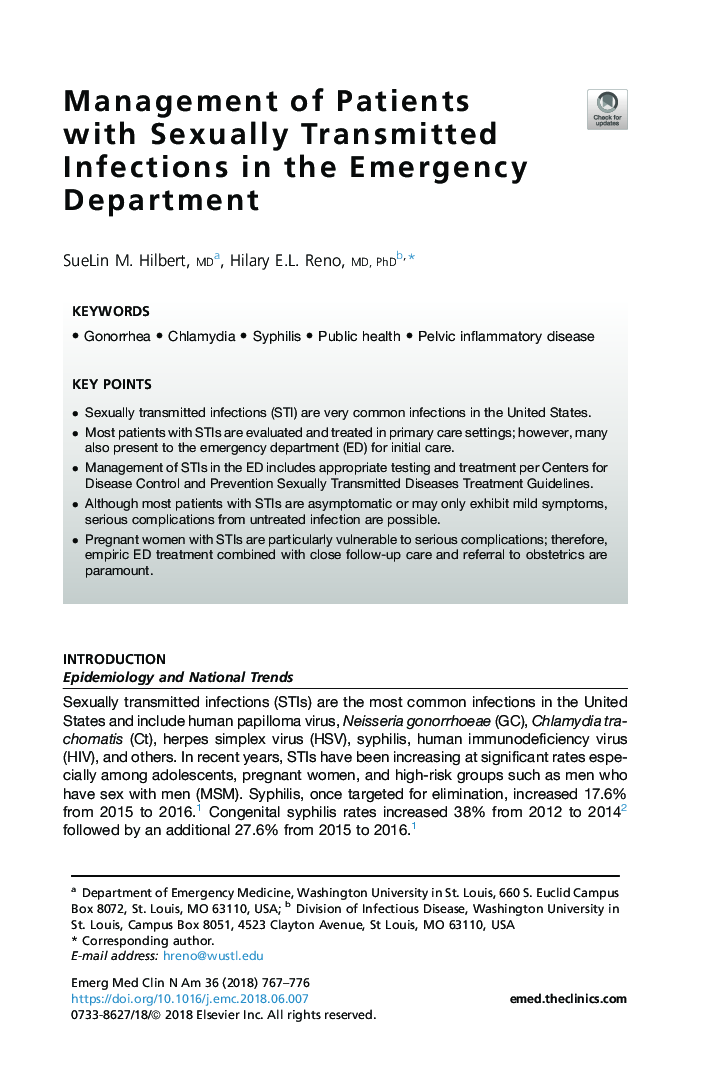 Management of Patients with Sexually Transmitted Infections in the Emergency Department