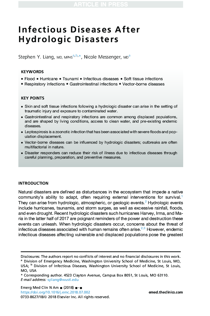 Infectious Diseases After Hydrologic Disasters