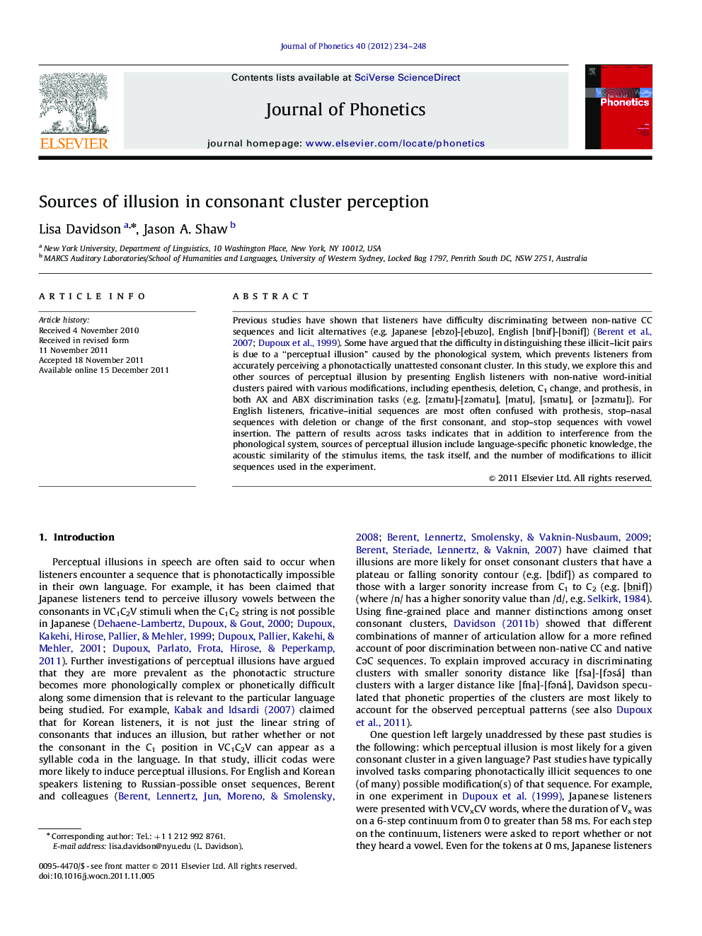 عکس صفحه اول مقاله: Sources of illusion in consonant cluster perception Sources of illusion in consonant cluster perception