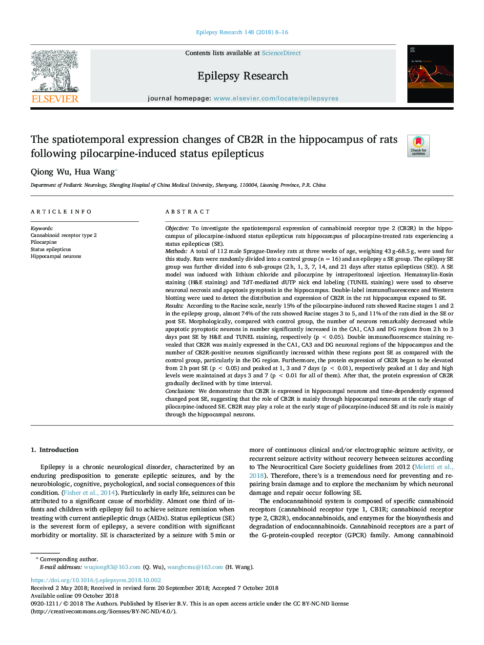 The spatiotemporal expression changes of CB2R in the hippocampus of rats following pilocarpine-induced status epilepticus