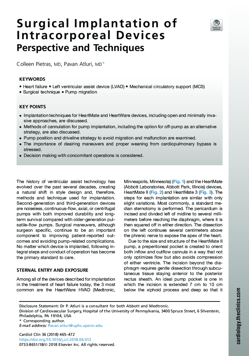 Surgical Implantation of Intracorporeal Devices