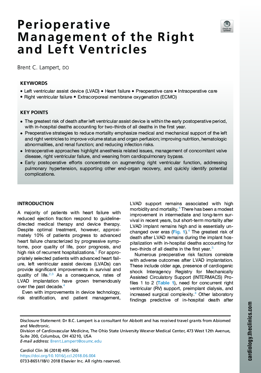 Perioperative Management of the Right and Left Ventricles