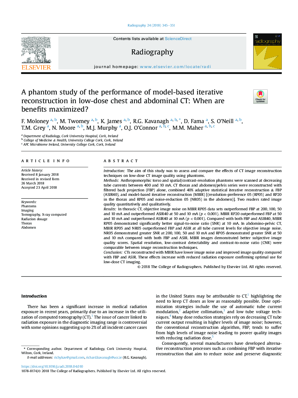 A phantom study of the performance of model-based iterative reconstruction in low-dose chest and abdominal CT: When are benefits maximized?