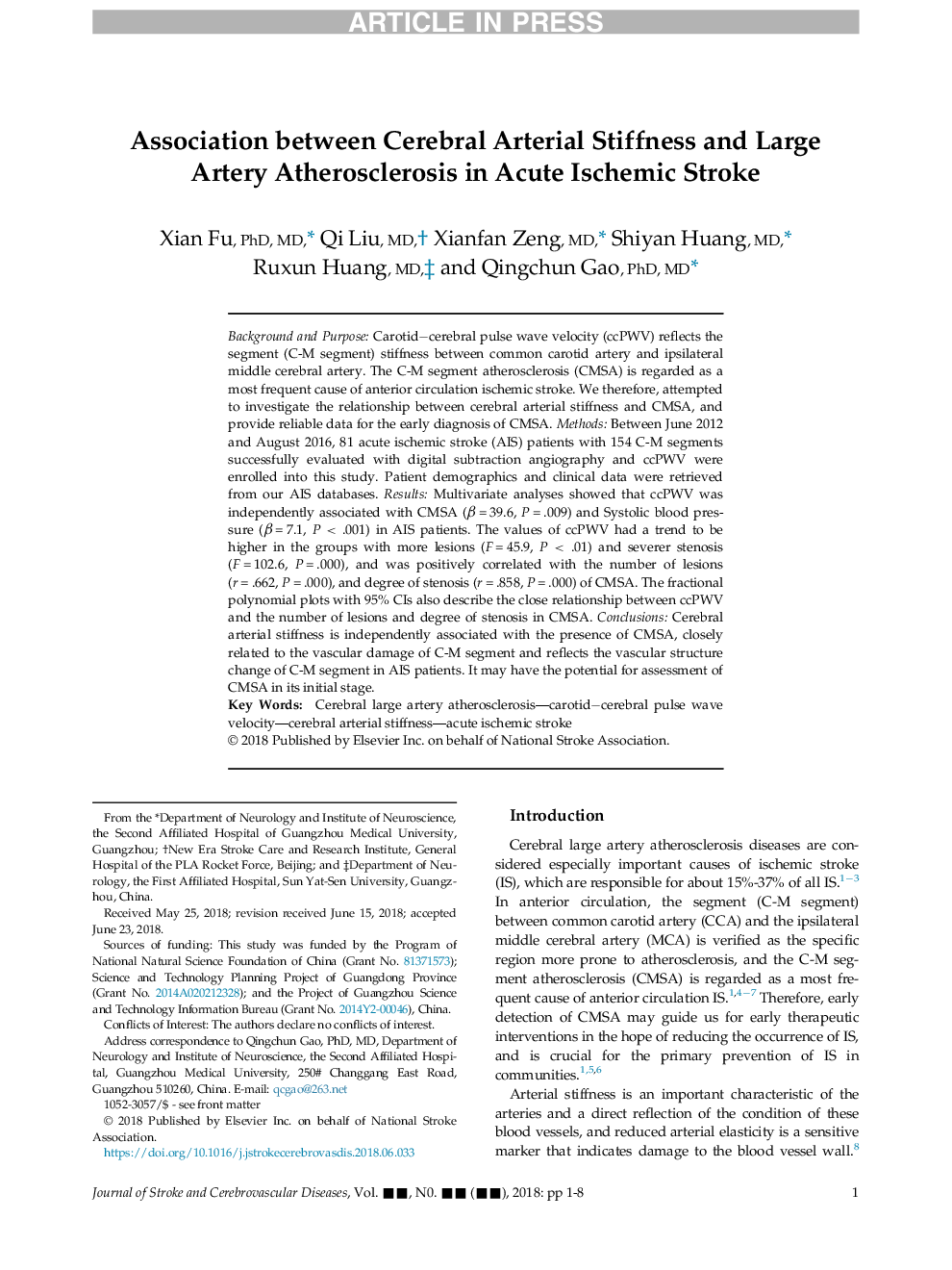 ارتباط بین سختی شریان مغزی و آترواسکلروز عروق بزرگ در سکته ایسکمیک حاد