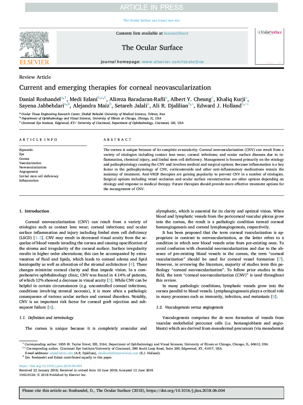 Current and emerging therapies for corneal neovascularization