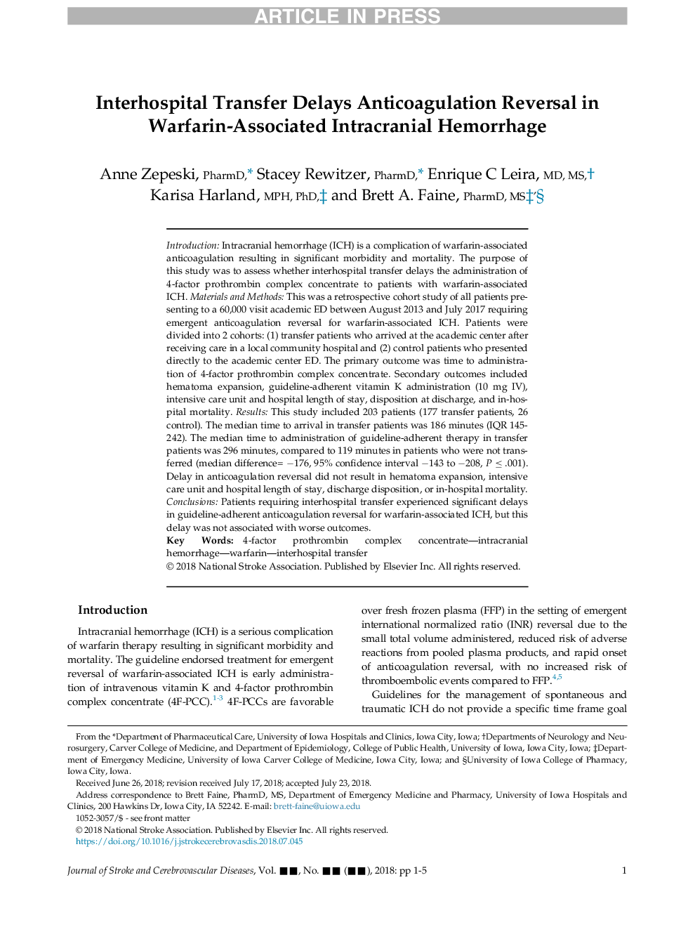 انتقال متقابل در بیمارستانی تاخیر در انعقاد انکساری در خونریزی داخل شکمی وارفارین