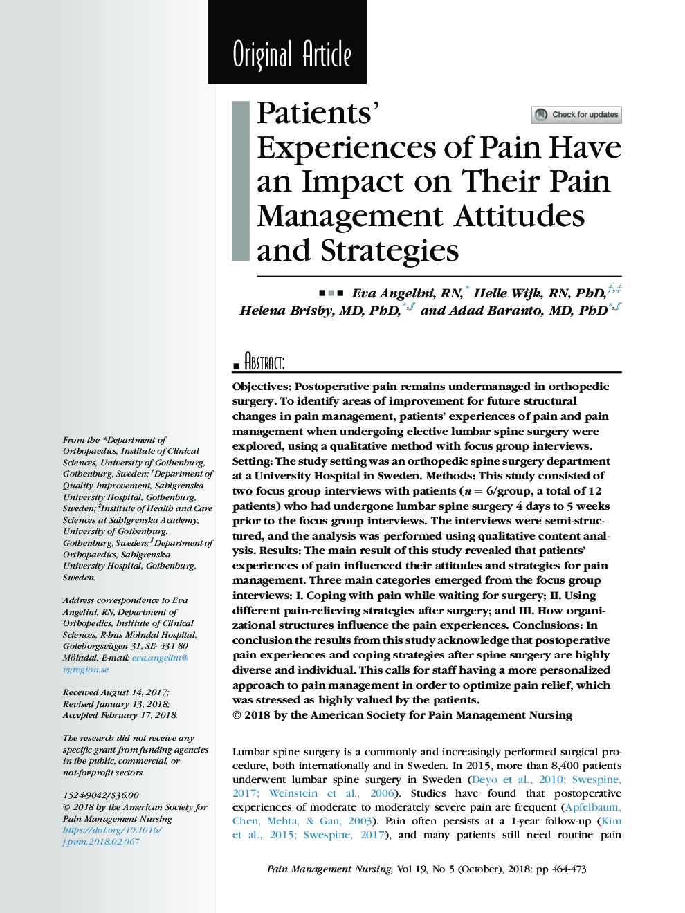 Patients' ExperiencesÂ ofÂ Pain Have an Impact on Their Pain Management Attitudes and Strategies