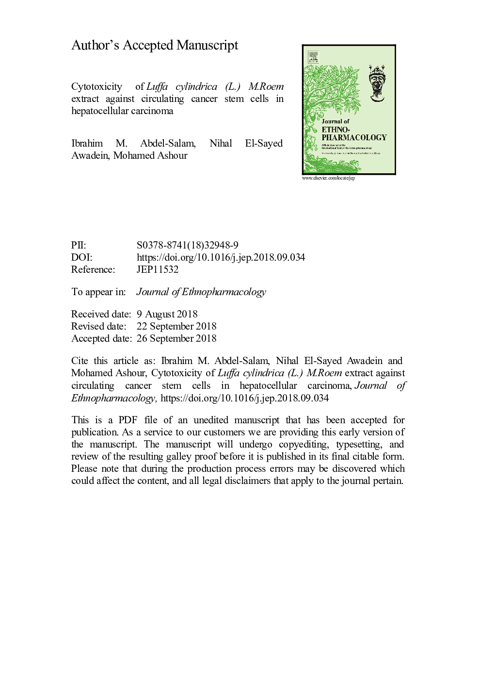 Cytotoxicity of Luffa cylindrica (L.) M.Roem. extract against circulating cancer stem cells in hepatocellular carcinoma