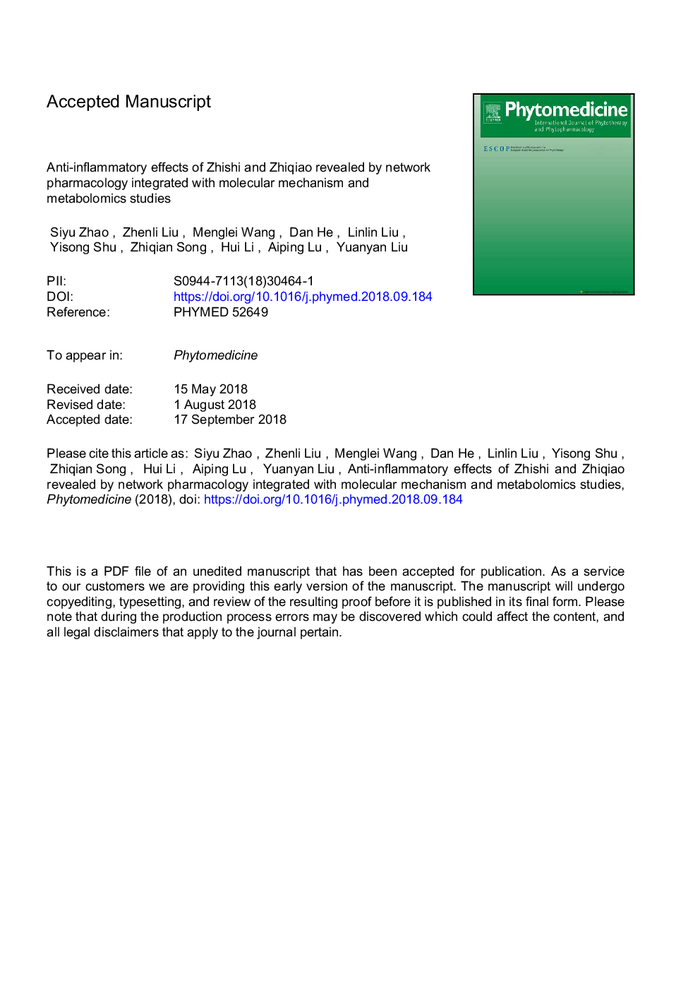 Anti-inflammatory effects of Zhishi and Zhiqiao revealed by network pharmacology integrated with molecular mechanism and metabolomics studies