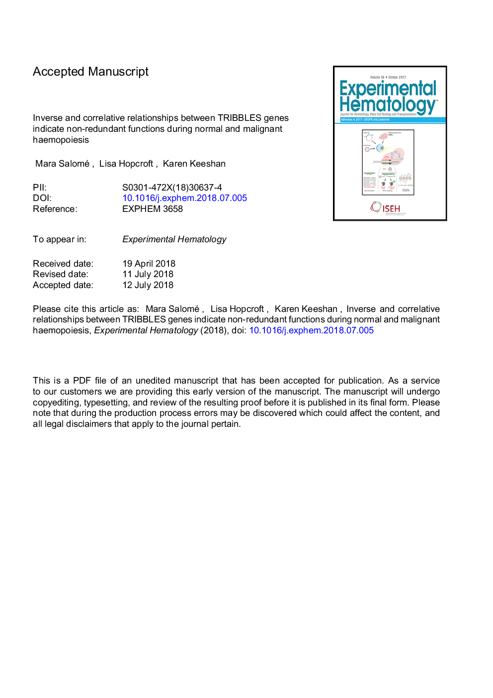 Inverse and correlative relationships between TRIBBLES genes indicate non-redundant functions during normal and malignant hemopoiesis