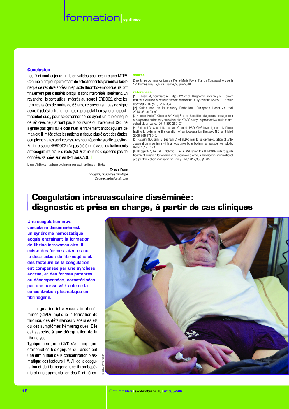 Coagulation intravasculaire disséminée : diagnostic et prise en charge, Ã  partir de cas cliniques