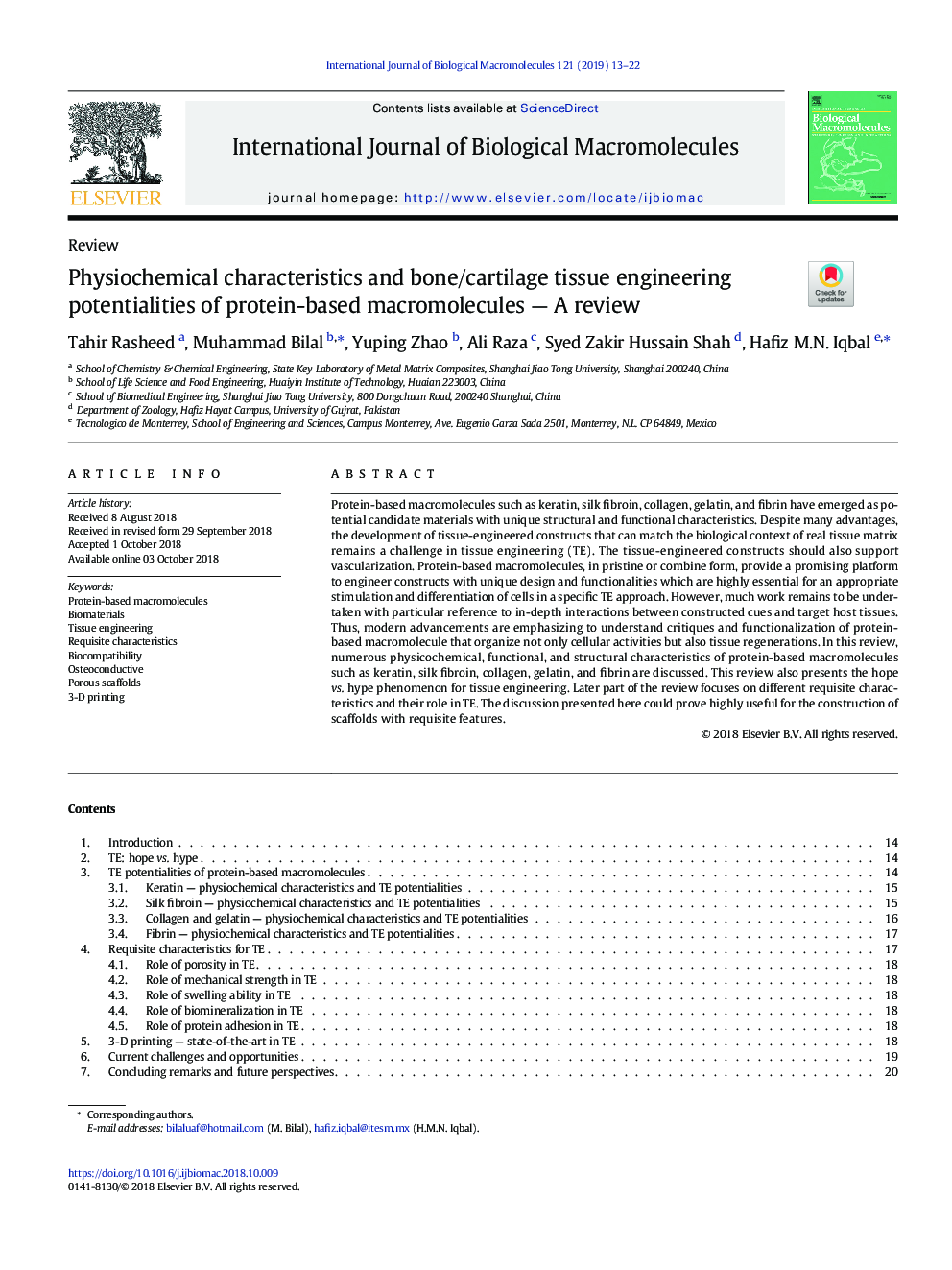 Physiochemical characteristics and bone/cartilage tissue engineering potentialities of protein-based macromolecules - A review