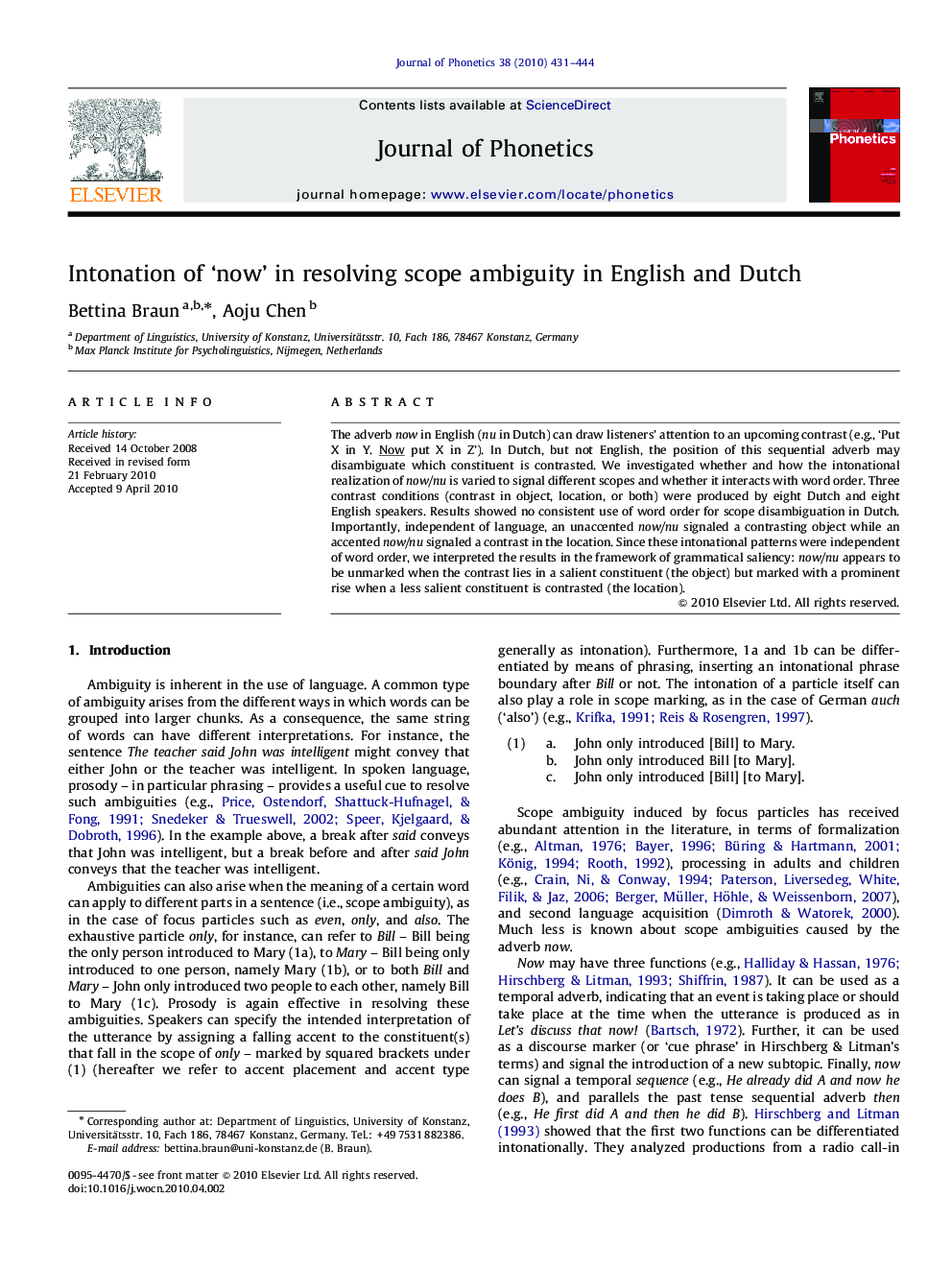 Intonation of ‘now’ in resolving scope ambiguity in English and Dutch