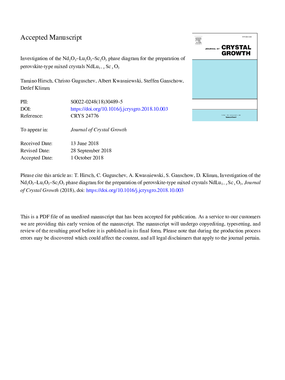 Investigation of the Nd2O3-Lu2O3-Sc2O3 phase diagram for the preparation of perovskite-type mixed crystals NdLu1âxScxO3