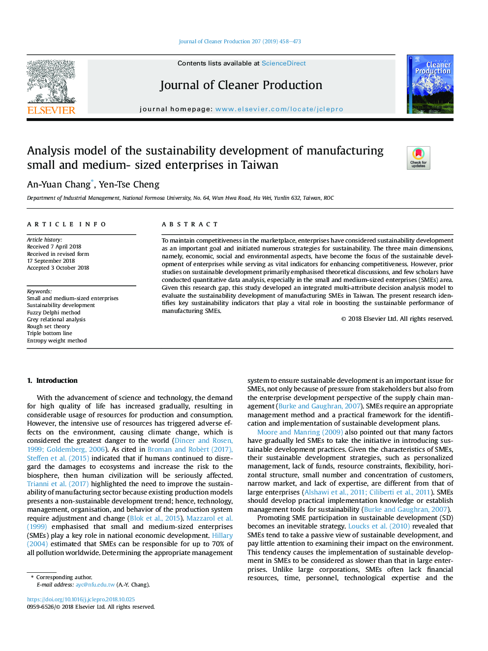 Analysis model of the sustainability development of manufacturing small and medium- sized enterprises in Taiwan