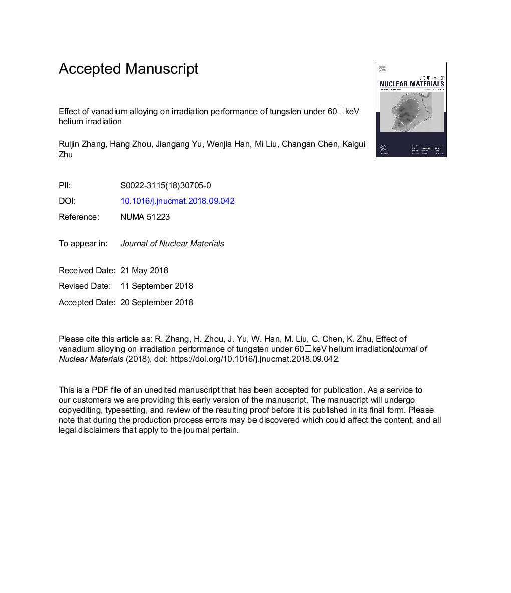 Effect of vanadium alloying on irradiation performance of tungsten under 60â¯keV helium irradiation