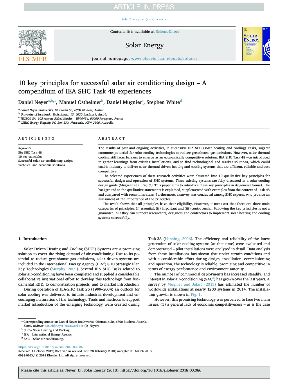 10 key principles for successful solar air conditioning design - A compendium of IEA SHC Task 48 experiences