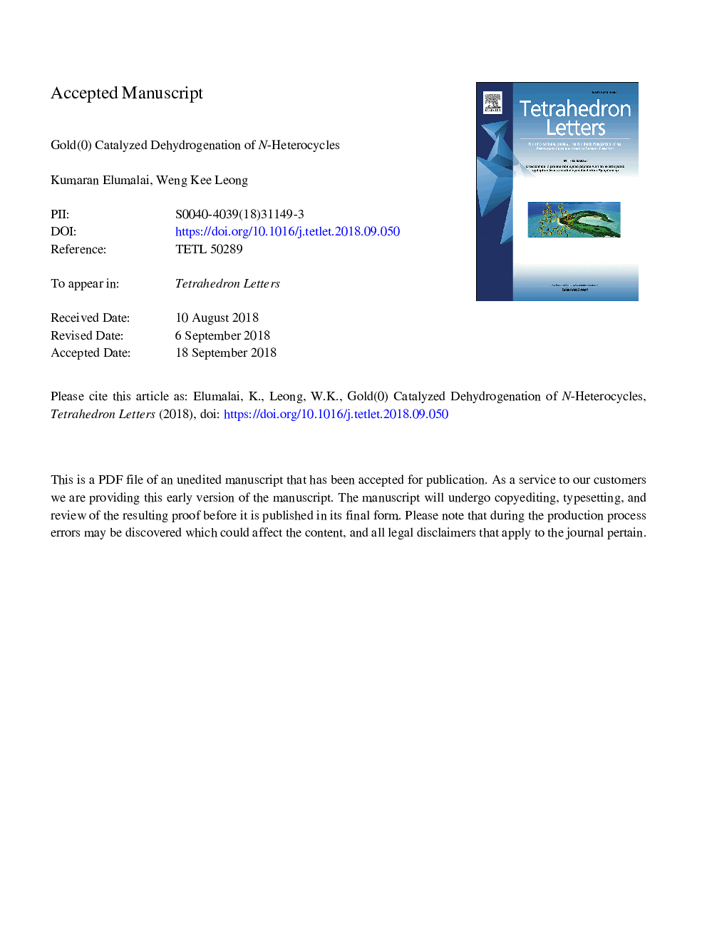 Gold(0) catalyzed dehydrogenation of N-heterocycles