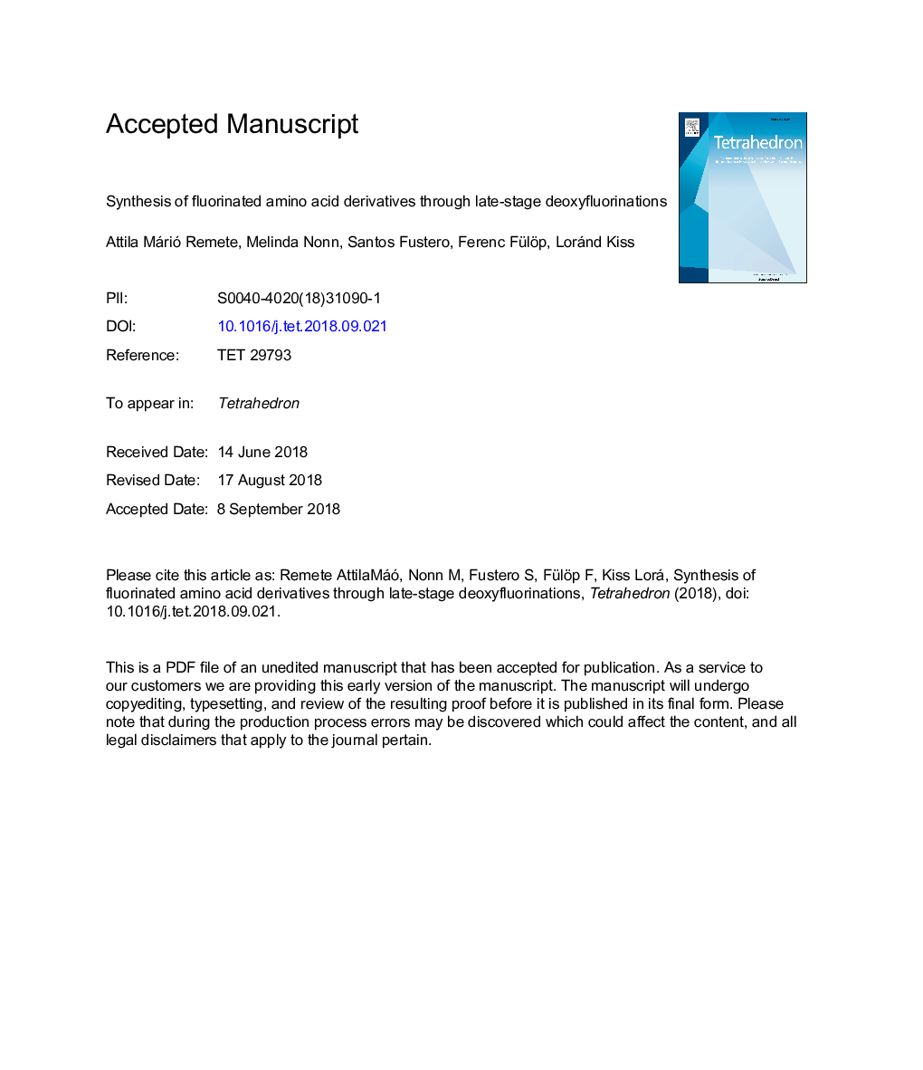 Synthesis of fluorinated amino acid derivatives through late-stage deoxyfluorinations