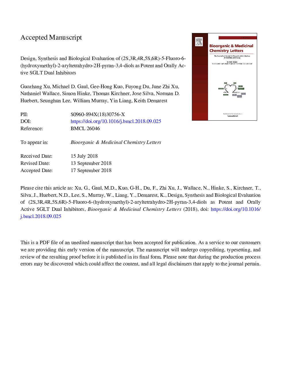 Design, synthesis and biological evaluation of (2S,3R,4R,5S,6R)-5-fluoro-6-(hydroxymethyl)-2-aryltetrahydro-2H-pyran-3,4-diols as potent and orally active SGLT dual inhibitors