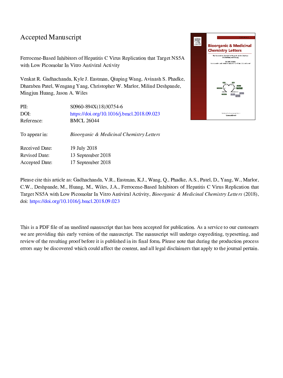 Ferrocene-based inhibitors of hepatitis C virus replication that target NS5A with low picomolar in vitro antiviral activity