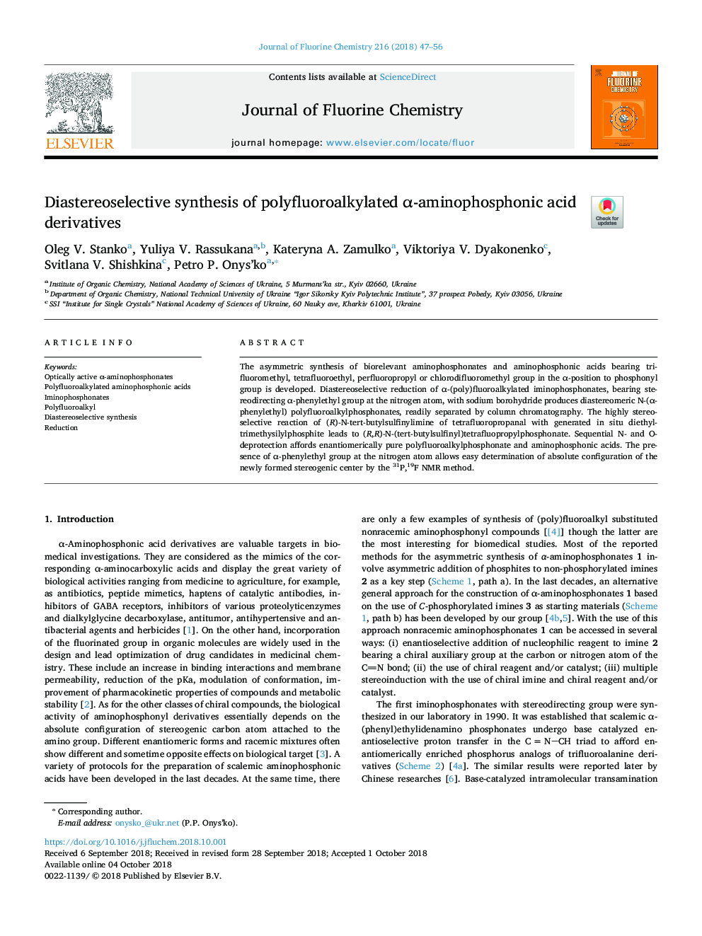 Diastereoselective synthesis of polyfluoroalkylated Î±-aminophosphonic acid derivatives