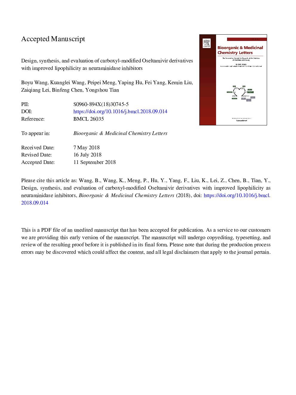 Design, synthesis, and evaluation of carboxyl-modified oseltamivir derivatives with improved lipophilicity as neuraminidase inhibitors