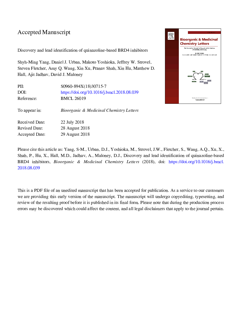 Discovery and lead identification of quinazoline-based BRD4 inhibitors