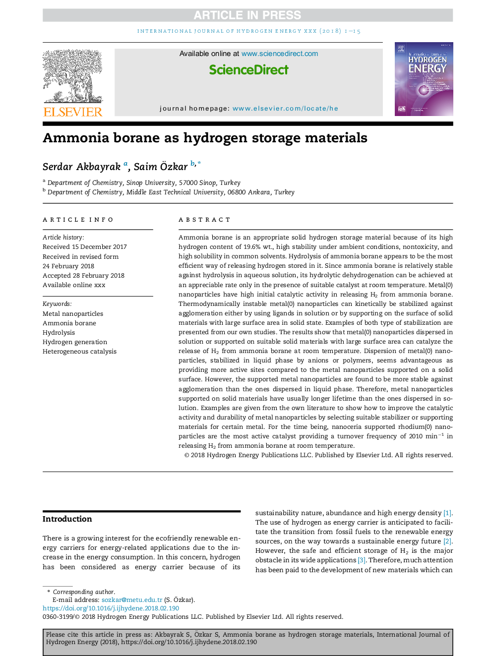 Ammonia borane as hydrogen storage materials