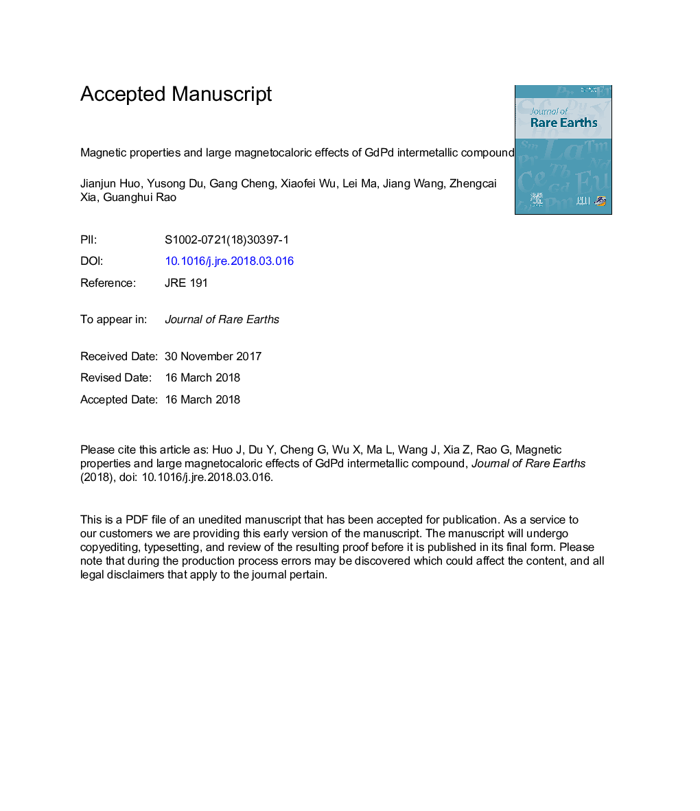 Magnetic properties and large magnetocaloric effects of GdPd intermetallic compound