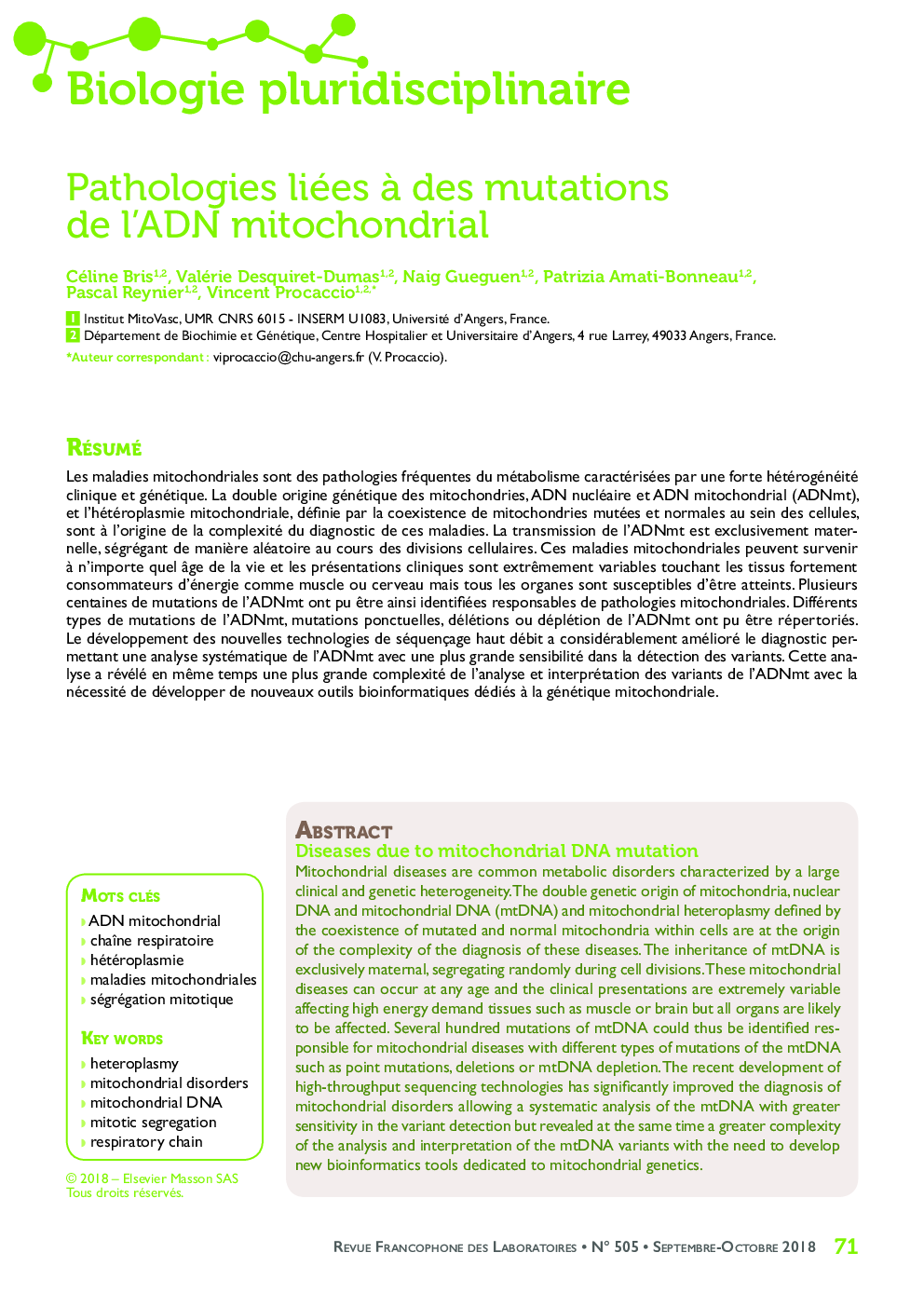 Pathologies liées Ã  des mutations de l'ADN mitochondrial