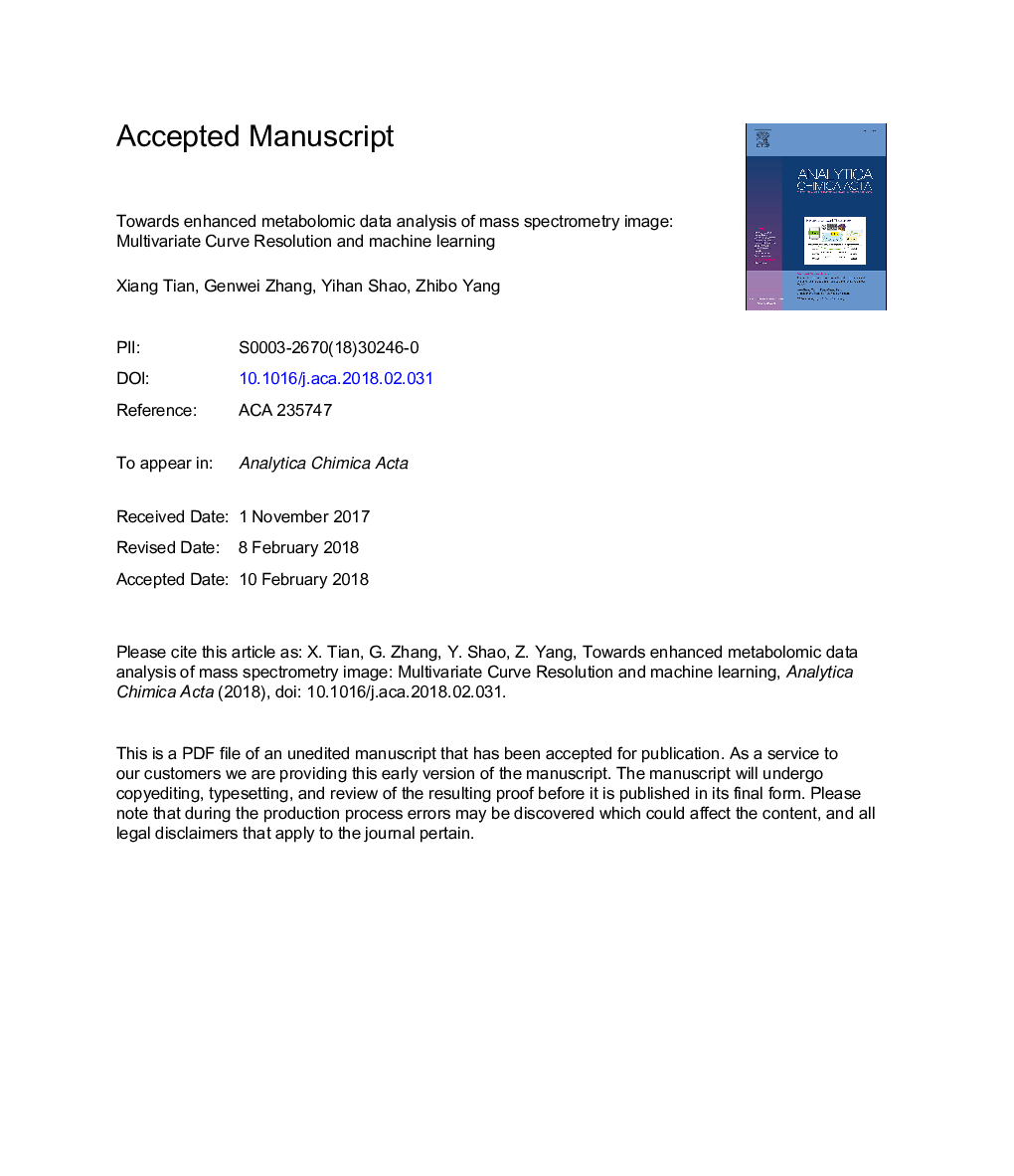 Towards enhanced metabolomic data analysis of mass spectrometry image: Multivariate Curve Resolution and Machine Learning