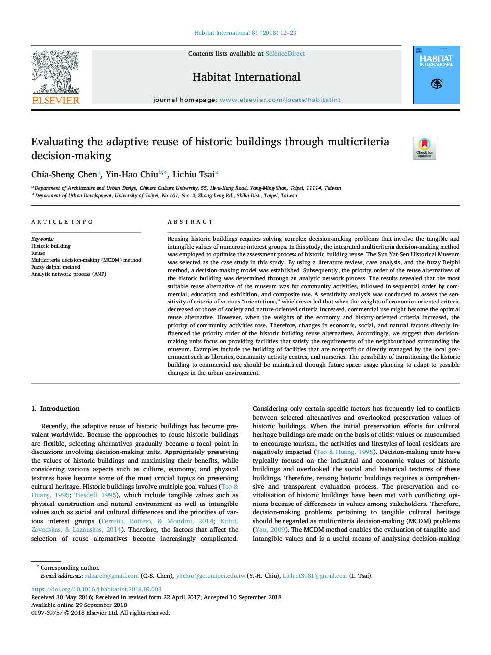 Evaluating the adaptive reuse of historic buildings through multicriteria decision-making